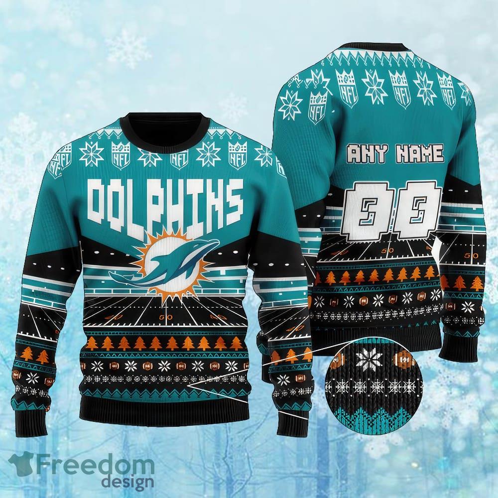 Custom Number And Name NFL Miami Dolphins Christmas Knitted Christmas Sweater Gift For Men And Women image Custom Number And Name NFL Miami Dolphins Christmas Knitted Christmas Sweater Gift For Men And Women - Custom Number And Name NFL Miami Dolphins Christmas Knitted Christmas Sweater Gift For Men And Women