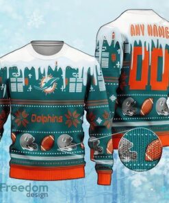 Custom Number And Name NFL Miami Dolphins Christmas Ugly Christmas Sweater Gift For Adult