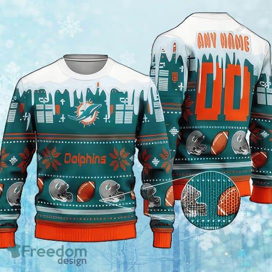 Custom Number And Name NFL Miami Dolphins Christmas Ugly Christmas Sweater Gift For Adult image Custom Number And Name NFL Miami Dolphins Christmas Ugly Christmas Sweater Gift For Adult - Custom Number And Name NFL Miami Dolphins Christmas Ugly Christmas Sweater Gift For Adult
