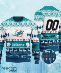 Custom Number And Name NFL Miami Dolphins Christmas Ugly Sweater AOP Gift For Christmas