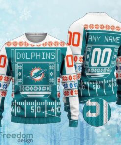 Custom Number And Name NFL Miami Dolphins Christmas Ugly Xmas 3D Sweater Gift Holidays