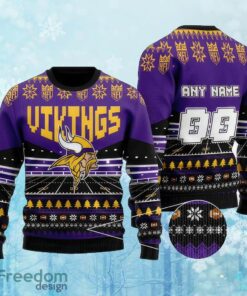 Custom Number And Name NFL Minnesota Vikings Christmas Knitted Christmas Sweater AOP Gift For Adult
