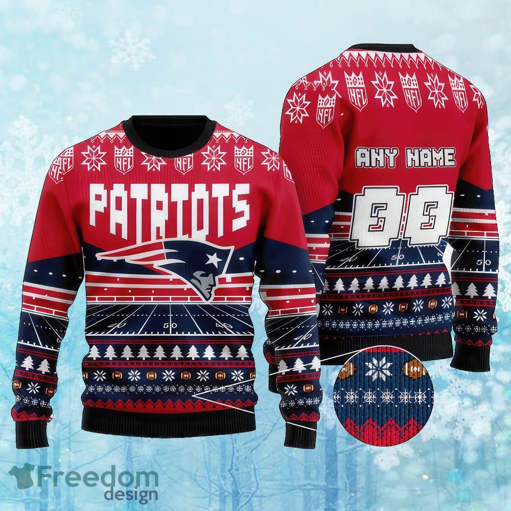 Custom Number And Name NFL New England Patriots Christmas Ugly Xmas Sweater AOP Gift Holidays image Custom Number And Name NFL New England Patriots Christmas Ugly Xmas Sweater AOP Gift Holidays - Custom Number And Name NFL New England Patriots Christmas Ugly Xmas Sweater AOP Gift Holidays