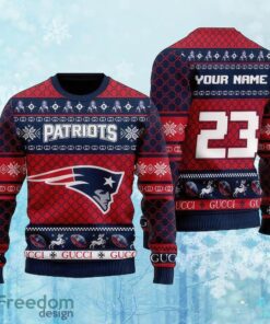 Custom Number And Name NFL New England Patriots Christmas Ugly Xmas Sweater Gift Holidays