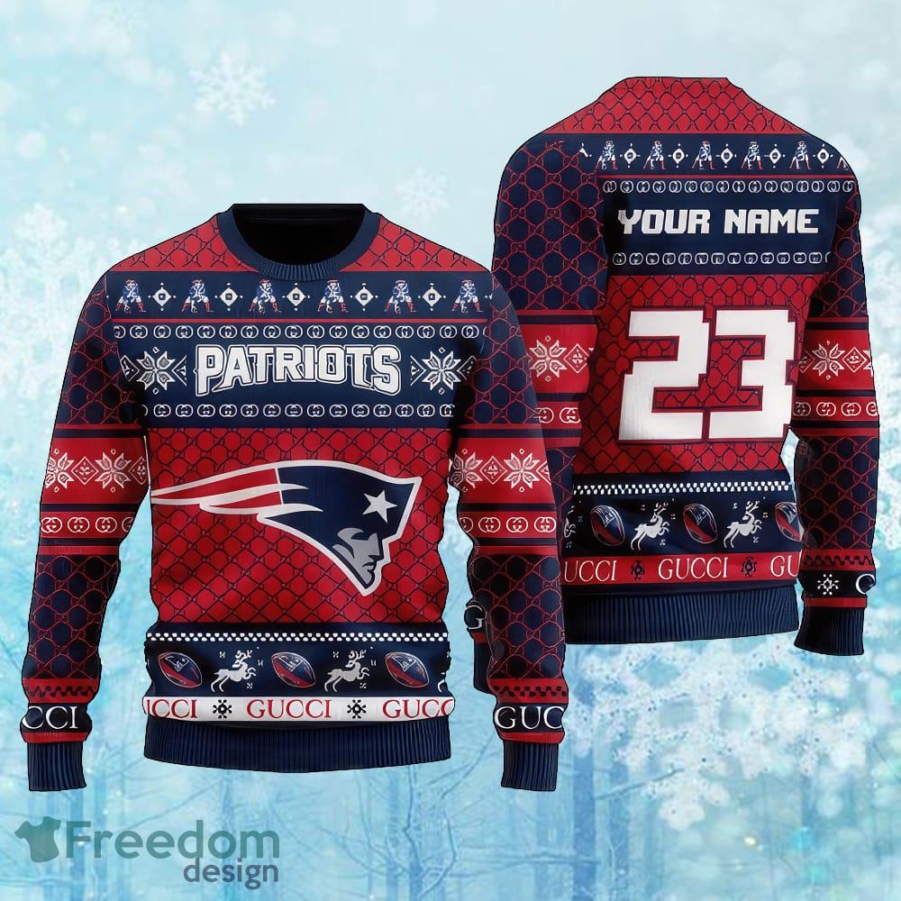 Custom Number And Name NFL New England Patriots Christmas Ugly Xmas Sweater Gift Holidays image Custom Number And Name NFL New England Patriots Christmas Ugly Xmas Sweater Gift Holidays - Custom Number And Name NFL New England Patriots Christmas Ugly Xmas Sweater Gift Holidays