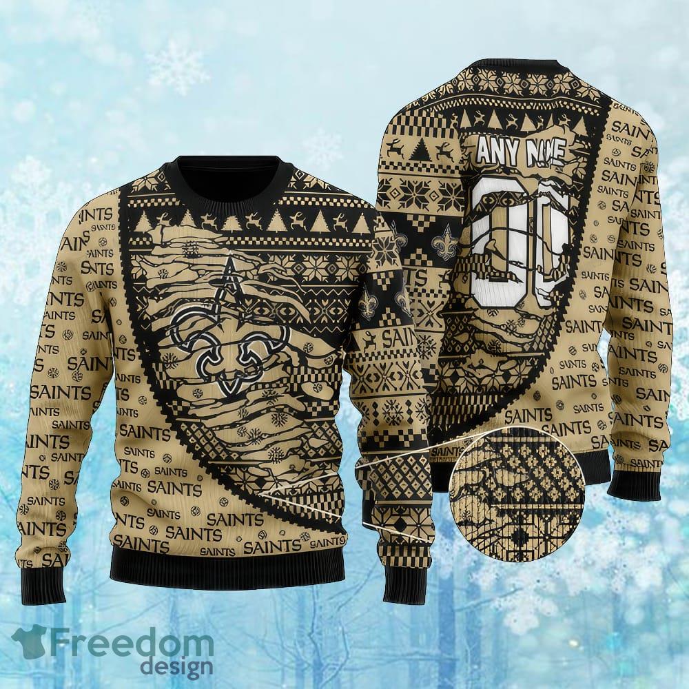 Custom Number And Name NFL New Orleans Saints Christmas Knitted Christmas Sweater AOP Gift For Men And Women image Custom Number And Name NFL New Orleans Saints Christmas Knitted Christmas Sweater AOP Gift For Men And Women - Custom Number And Name NFL New Orleans Saints Christmas Knitted Christmas Sweater AOP Gift For Men And Women
