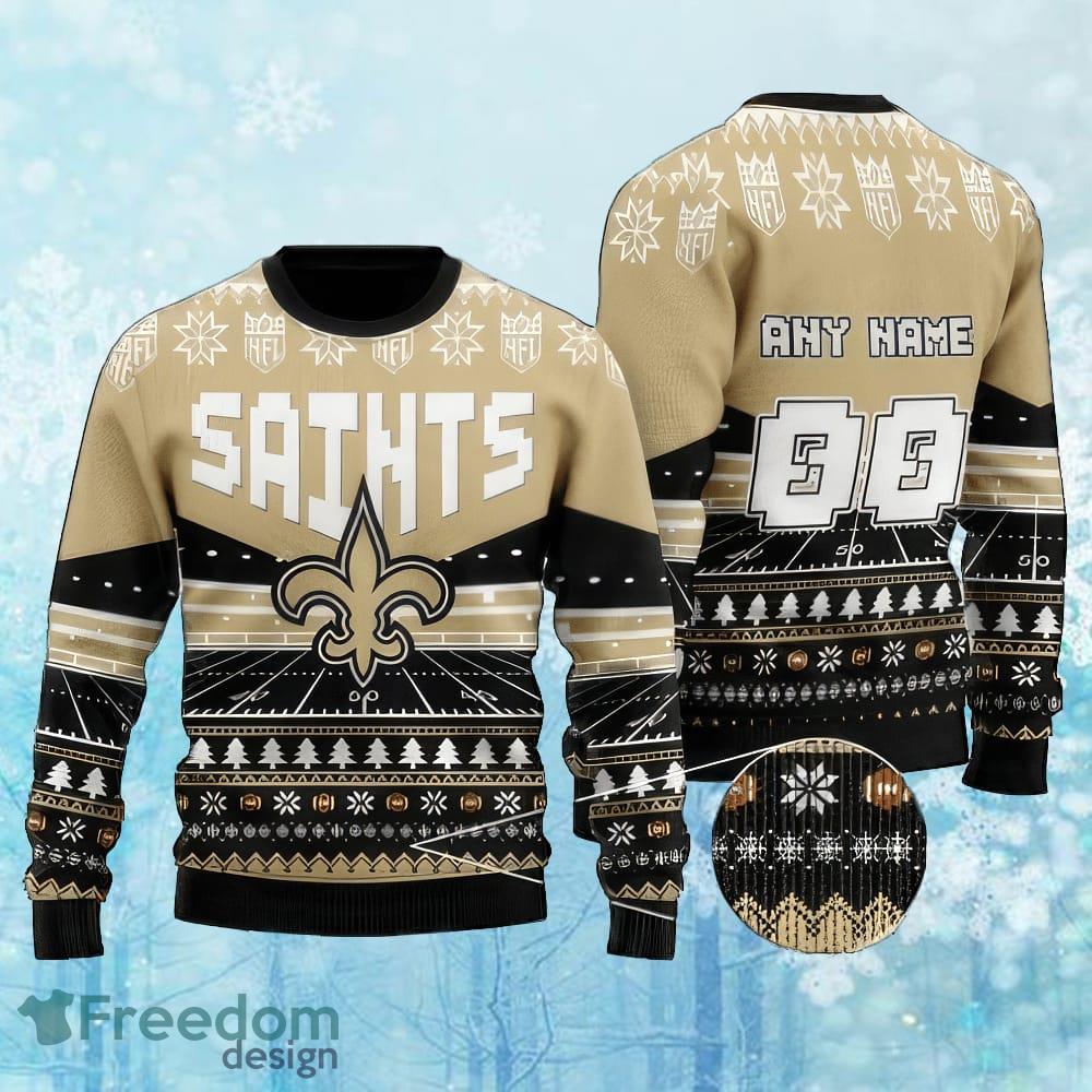 Custom Number And Name NFL New Orleans Saints Christmas Ugly Sweater AOP Gift For Christmas image Custom Number And Name NFL New Orleans Saints Christmas Ugly Sweater AOP Gift For Christmas - Custom Number And Name NFL New Orleans Saints Christmas Ugly Sweater AOP Gift For Christmas