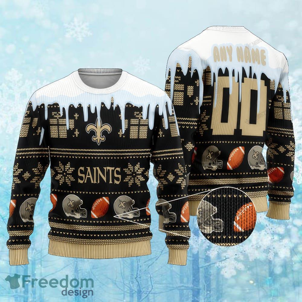 Custom Number And Name NFL New Orleans Saints Ugly Christmas Sweater Gift For Men And Women image Custom Number And Name NFL New Orleans Saints Ugly Christmas Sweater Gift For Men And Women - Custom Number And Name NFL New Orleans Saints Ugly Christmas Sweater Gift For Men And Women
