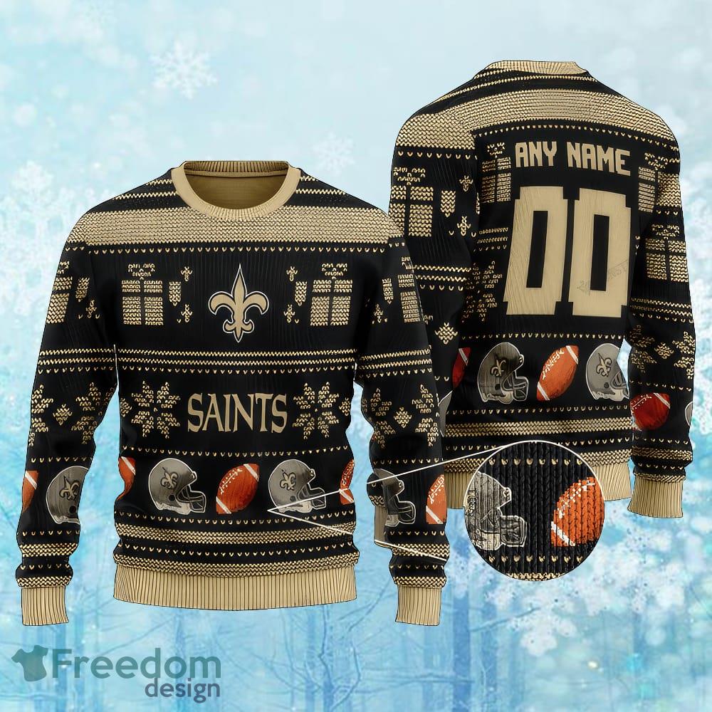 Custom Number And Name NFL New Orleans Saints Ugly Xmas 3D Sweater Gift For Men And Women image Custom Number And Name NFL New Orleans Saints Ugly Xmas 3D Sweater Gift For Men And Women - Custom Number And Name NFL New Orleans Saints Ugly Xmas 3D Sweater Gift For Men And Women