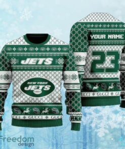 Custom Number And Name NFL New York Jets Christmas Knitted Christmas 3D Sweater Gift For Adult