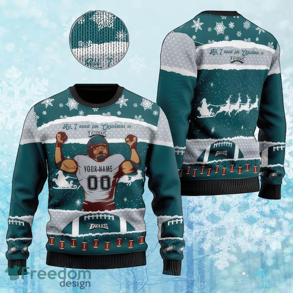 Custom Number And Name NFL Philadelphia Eagles Christmas Ugly Xmas 3D Sweater Gift Holidays image Custom Number And Name NFL Philadelphia Eagles Christmas Ugly Xmas 3D Sweater Gift Holidays - Custom Number And Name NFL Philadelphia Eagles Christmas Ugly Xmas 3D Sweater Gift Holidays