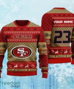 Custom Number And Name NFL San Francisco 49ers Christmas Ugly Christmas Sweater AOP Gift For Adult