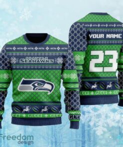 Custom Number And Name NFL Seattle Seahawks Christmas Ugly Christmas 3D Sweater Gift For Adult