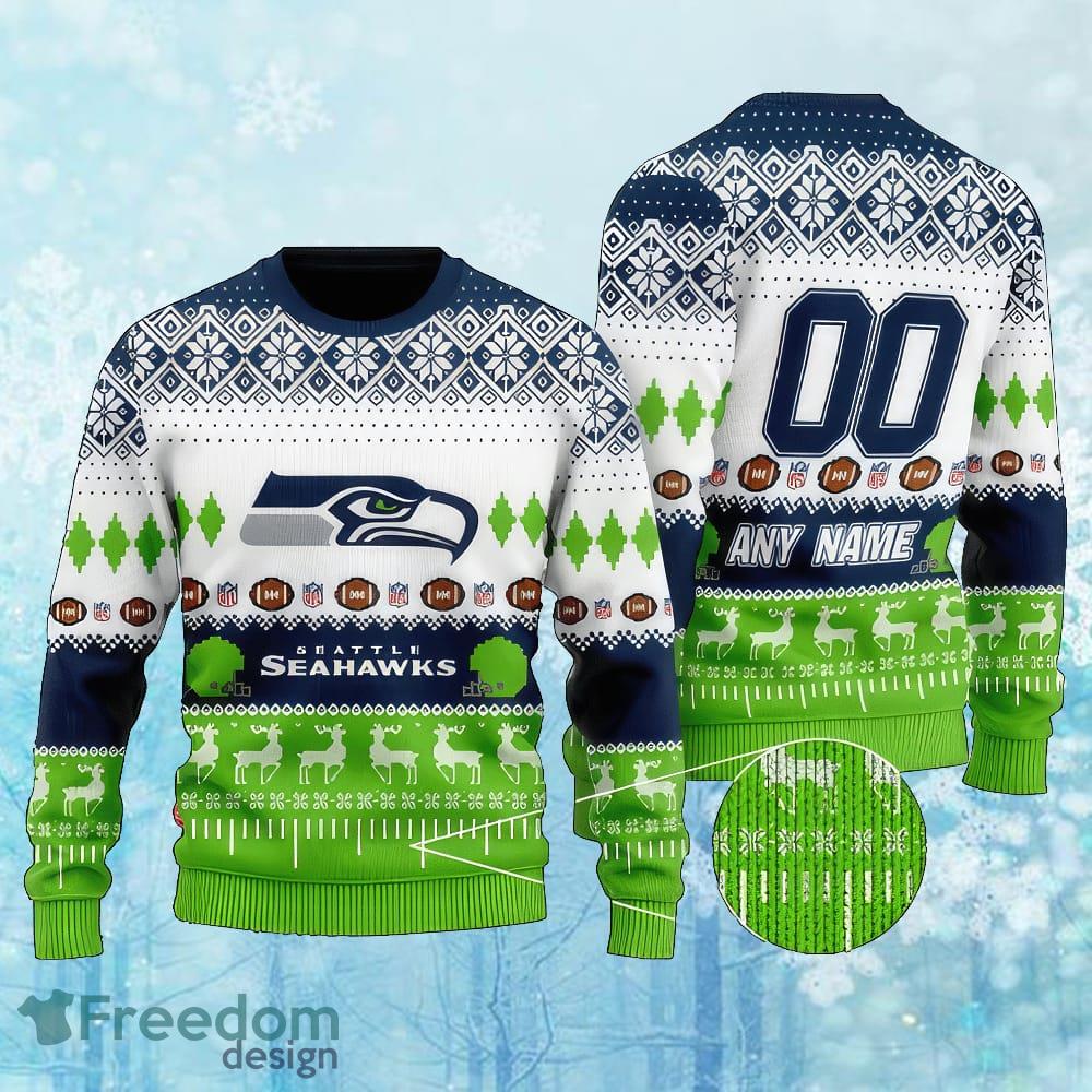 Custom Number And Name NFL Seattle Seahawks Christmas Ugly Xmas Sweater Gift Holidays image Custom Number And Name NFL Seattle Seahawks Christmas Ugly Xmas Sweater Gift Holidays - Custom Number And Name NFL Seattle Seahawks Christmas Ugly Xmas Sweater Gift Holidays