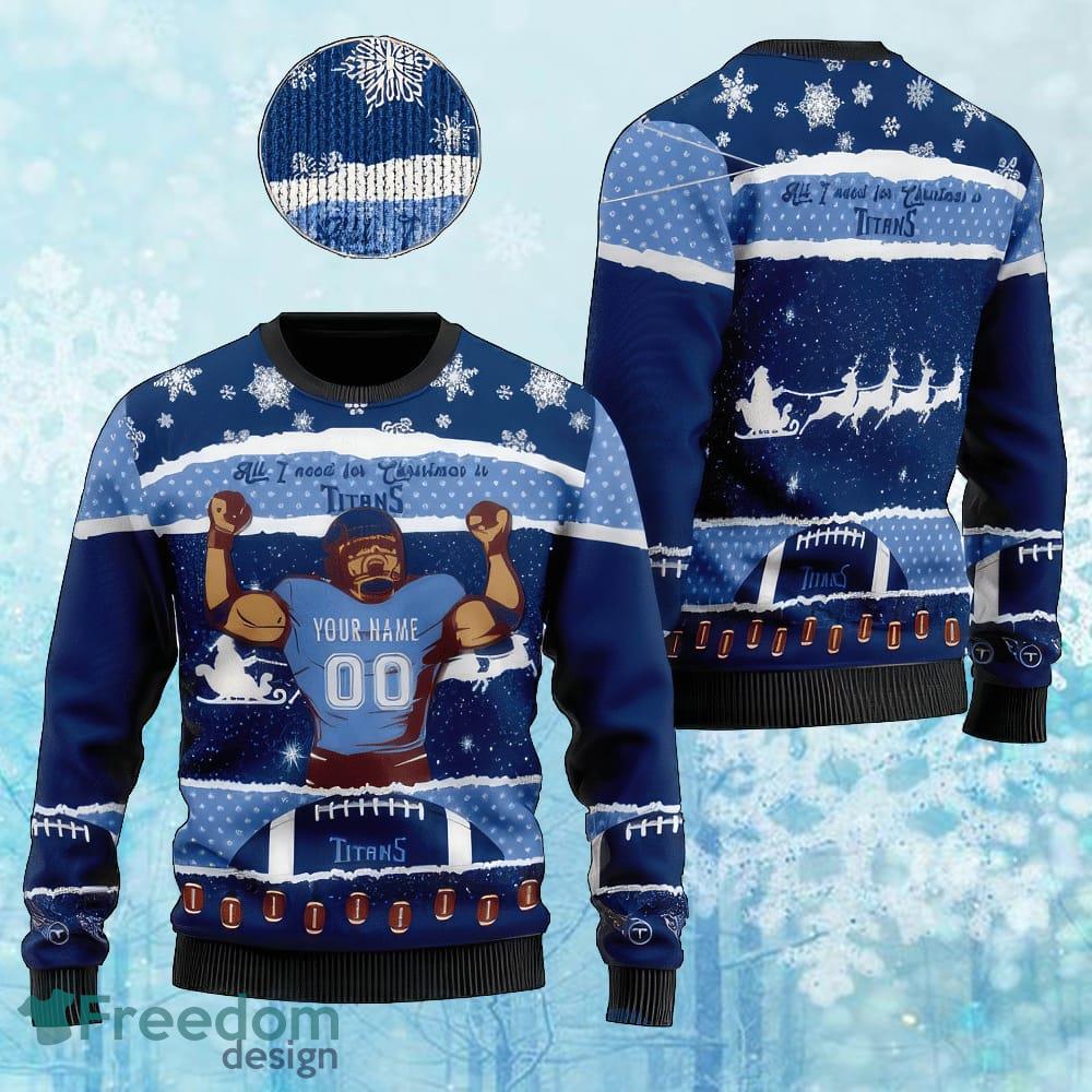 Custom Number And Name NFL Tennessee Titans Christmas Ugly Christmas Sweater Gift For Adult image Custom Number And Name NFL Tennessee Titans Christmas Ugly Christmas Sweater Gift For Adult - Custom Number And Name NFL Tennessee Titans Christmas Ugly Christmas Sweater Gift For Adult