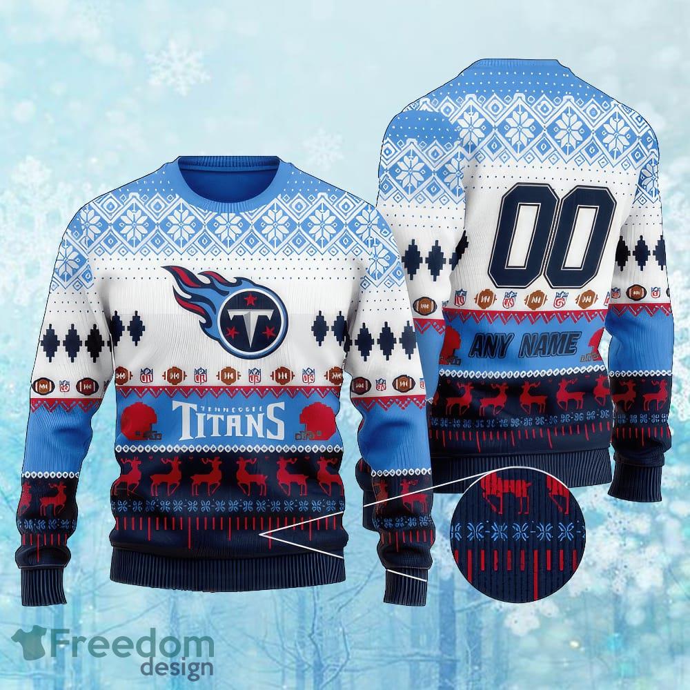 Custom Number And Name NFL Tennessee Titans Christmas Ugly Xmas Sweater Gift Holidays image Custom Number And Name NFL Tennessee Titans Christmas Ugly Xmas Sweater Gift Holidays - Custom Number And Name NFL Tennessee Titans Christmas Ugly Xmas Sweater Gift Holidays
