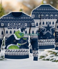 Dallas Cowboys Grinch Ugly Christmas Sweater With Team Logo 3D Printed Christmas Sweater Gift