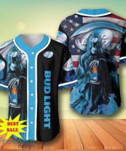 Death Hodling Bud Light Beer Usa Flag Flame Baseball Jersey – Men’s & Women’s Sizes