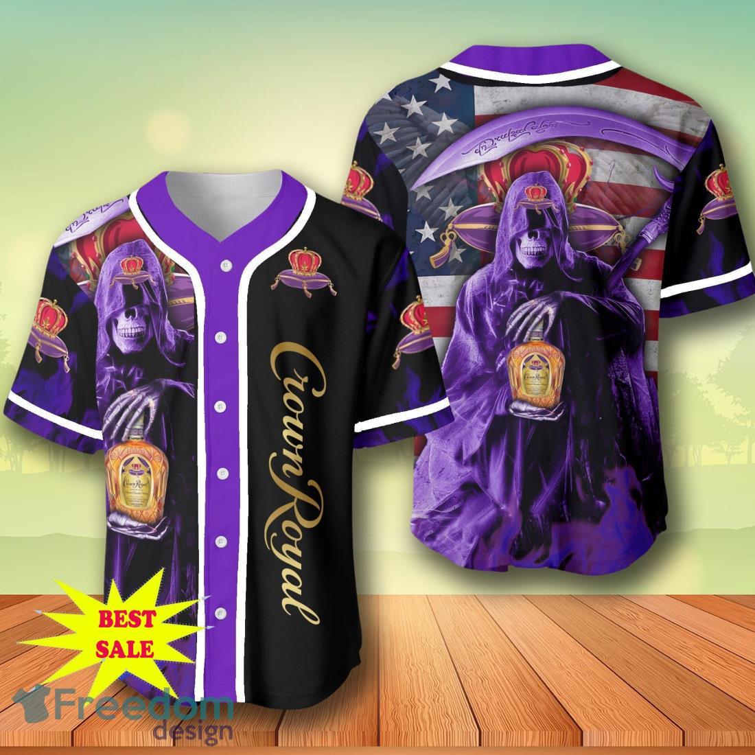 Death Hodling Crown Royal Canadian Whisky Usa Flag Flame Baseball Jersey – Men’s & Women’s Sizes image Death Hodling Crown Royal Canadian Whisky Usa Flag Flame Baseball Jersey – Men’s & Women’s Sizes Product Photo 1