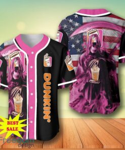 Death Hodling Dunkin Donuts Usa Flag Flame Baseball Jersey – Men’s & Women’s Sizes