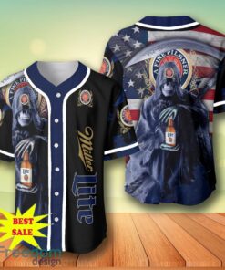 Death Hodling Miller Lite Usa Flag Flame Baseball Jersey – Men’s & Women’s Sizes