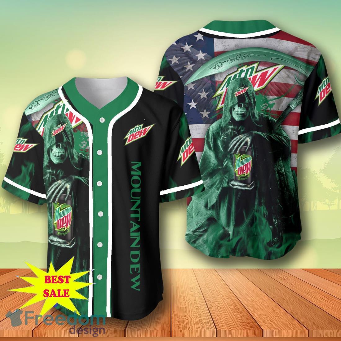 Death Hodling Mountain Dew Usa Flag Flame Baseball Jersey – Men’s & Women’s Sizes image Death Hodling Mountain Dew Usa Flag Flame Baseball Jersey – Men’s & Women’s Sizes Product Photo 1