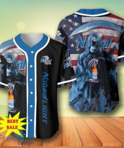 Death Hodling Natural Light Usa Flag Flame Baseball Jersey – Men’s & Women’s Sizes