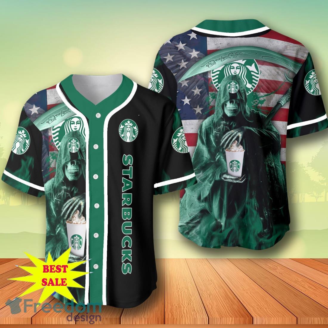 Death Hodling Starbucks Coffee Usa Flag Flame Baseball Jersey – Men’s & Women’s Sizes image Death Hodling Starbucks Coffee Usa Flag Flame Baseball Jersey – Men’s & Women’s Sizes Product Photo 1