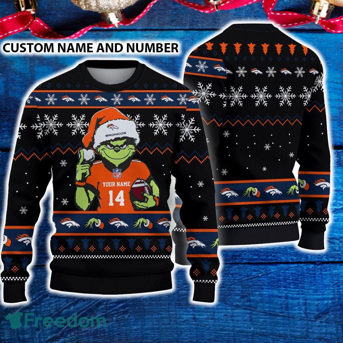 Denver Broncos 3D Ugly Christmas Sweater Grinch Funny Custom Number And Name image Denver Broncos 3D Ugly Christmas Sweater Grinch Funny Custom Number And Name - Denver Broncos 3D Ugly Christmas Sweater Grinch Funny Custom Number And Name
