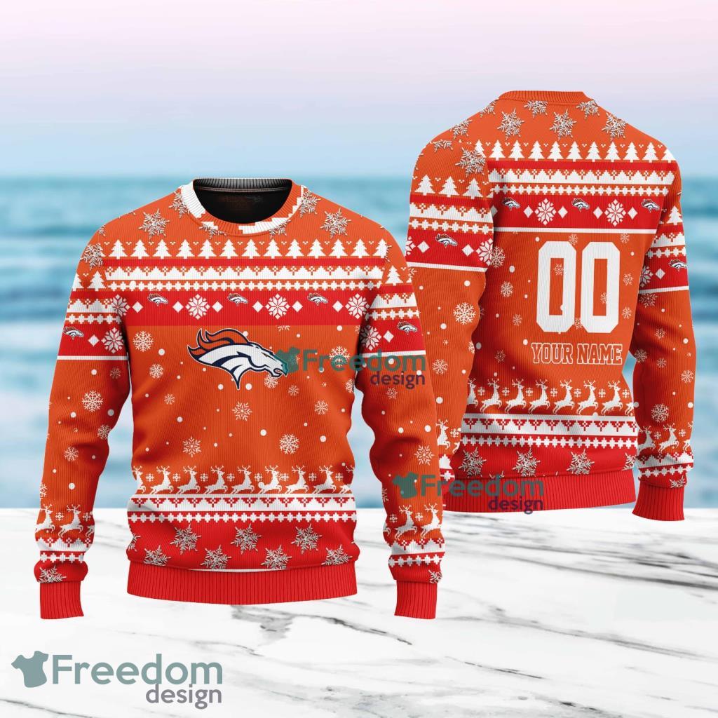 Denver Broncos Merry Christmas Ugly Sweater New Designs Gift For Fans Custom Name And Number image Denver Broncos Merry Christmas Ugly Sweater New Designs Gift For Fans Custom Name And Number Product Photo 1