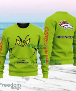 Denver Broncos NFL Ginch Face Funny Custom Name Ugly Sweater Merry Chistmas Gift For Fans