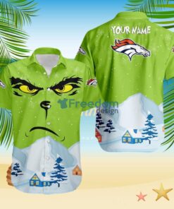 Denver Broncos NFL  Grinch Merry Merry Christmas House House Tropical Hawaiian Shirt Custom Name