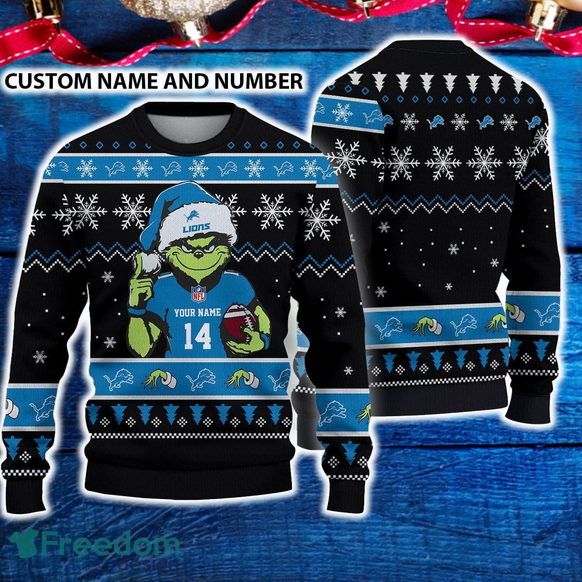 Detroit Lions 3D Ugly Christmas Sweater Grinch Funny Custom Number And Name image Detroit Lions 3D Ugly Christmas Sweater Grinch Funny Custom Number And Name - Detroit Lions 3D Ugly Christmas Sweater Grinch Funny Custom Number And Name