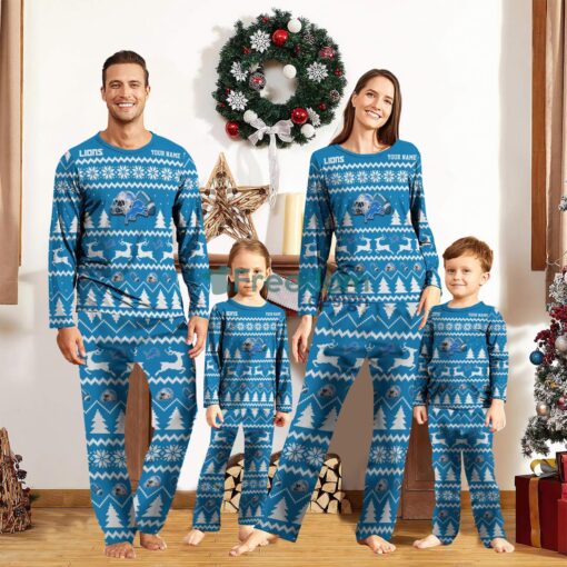 Detroit Lions Custom Name Christmas Reindeer Pajamas Set Christmas Gifts For Family Pajamas Gift Product Photo 1