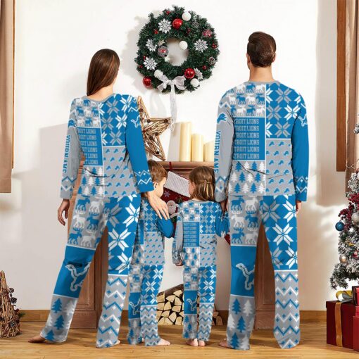 Detroit Lions Pajamas Set Christmas snowflake pattern Cute Pajamas For Family Christmas Gift Ideas Custom Name Product Photo 2