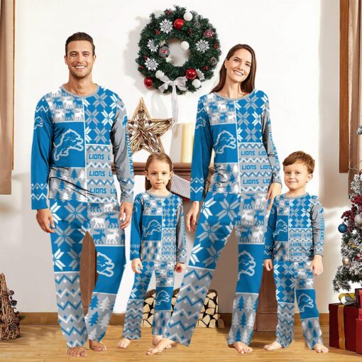 Detroit Lions Pajamas Set Christmas snowflake pattern Cute Pajamas For Family Christmas Gift Ideas Custom Name Product Photo 1