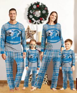 Detroit Lions Pajamas Set Gift For Family Custom Name Football Team Christmas Holiday Gift