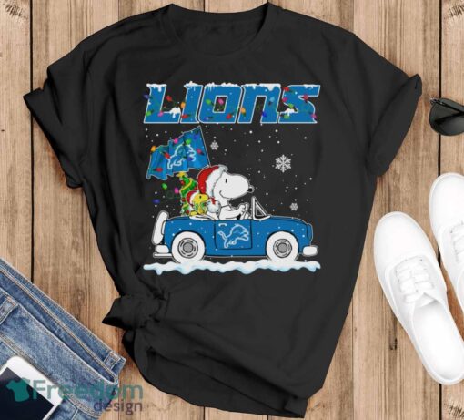 Detroit Lions Snoopy And Woodstock Driving Car Cute Snoopy Limited Edition Shirt - Black T-Shirt