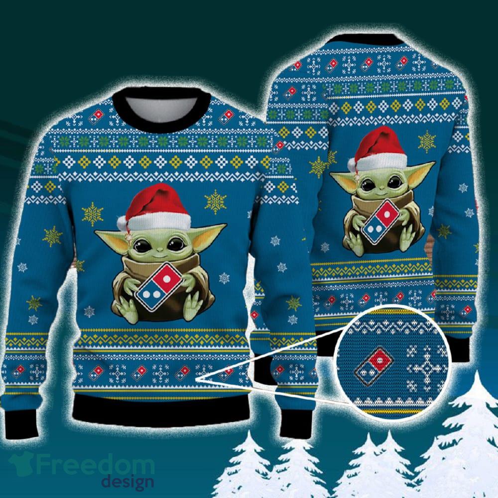 Domino's Pizza Baby Yoda Santa Hat Funny Brands Logo 3D Sweater For Men Women Fans Gift Christmas image Domino's Pizza Baby Yoda Santa Hat Funny Brands Logo 3D Sweater For Men Women Fans Gift Christmas