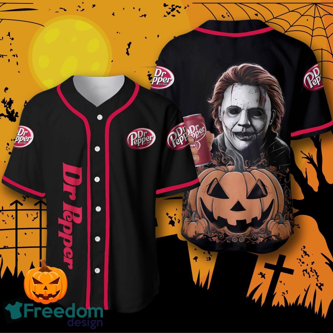 Dr Pepper Michael Myers Halloween Costume Baseball Jersey For Men And Women image Dr Pepper Michael Myers Halloween Costume Baseball Jersey For Men And Women Product Photo 1