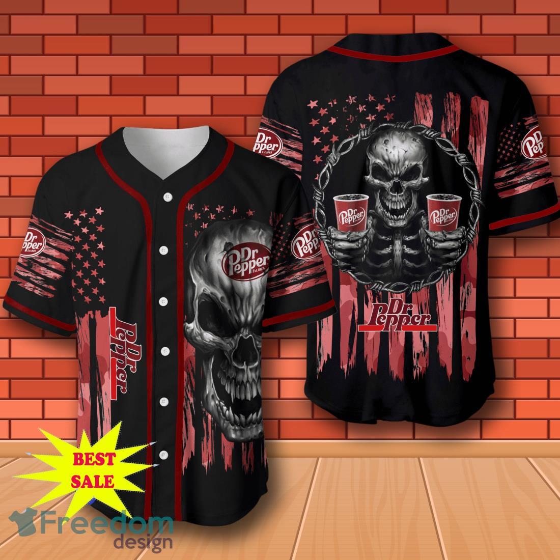 Dr Pepper Skull USA Flag Baseball Jersey for All Genders image Dr Pepper Skull USA Flag Baseball Jersey for All Genders Product Photo 1