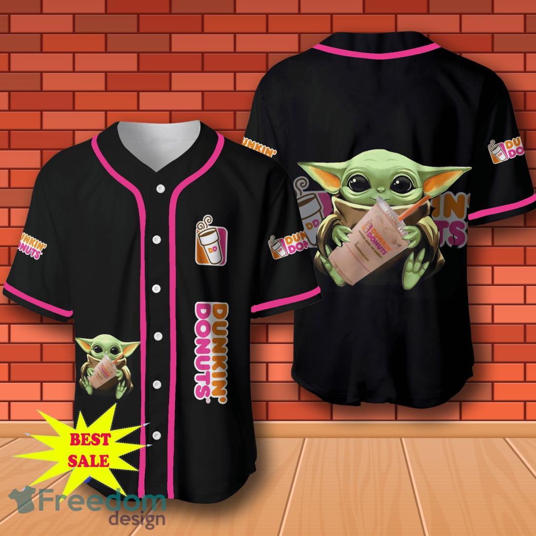 Dunkin Donuts Baby Yoda Baseball Jersey for All Genders image Dunkin Donuts Baby Yoda Baseball Jersey for All Genders Product Photo 1