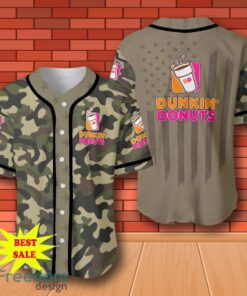 Dunkin Donuts Camouflage Green United States Flag Baseball Jersey for All Genders