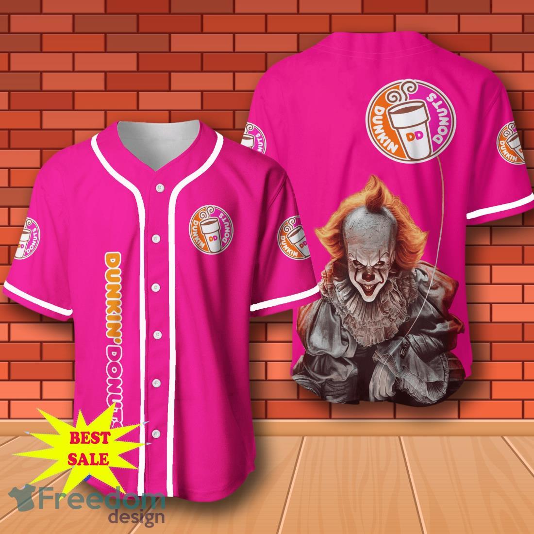 Dunkin Donuts Pennywise Halloween Baseball Jersey for All Genders image Dunkin Donuts Pennywise Halloween Baseball Jersey for All Genders Product Photo 1