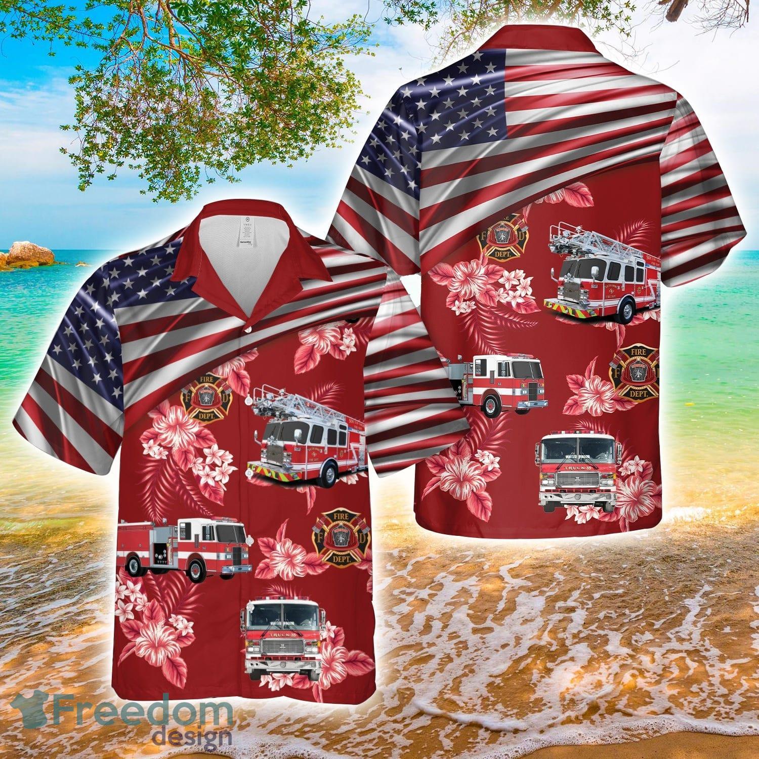 Firefighter Fire Truck Aloha 3D Hawaiian Shirt image Firefighter Fire Truck Aloha 3D Hawaiian Shirt Product Photo 1