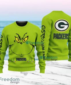 Green Bay Packers NFL Ginch Face Funny Custom Name Ugly Sweater Merry Chistmas Gift For Fans