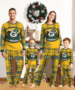 Green Bay Packers Pajamas Set Gift For Family Custom Name Football Team Christmas Holiday Gift