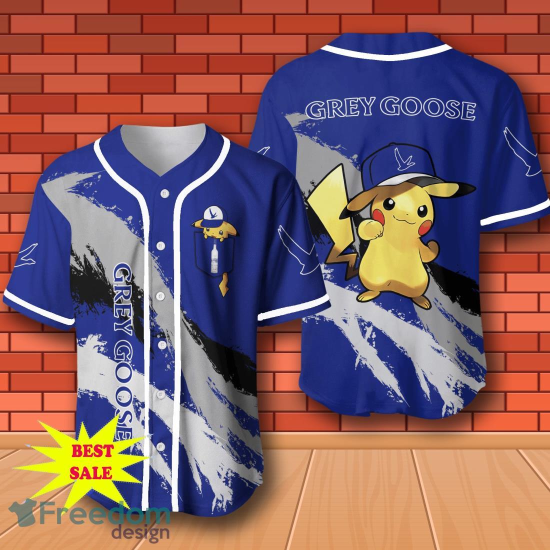 Grey Goose Vodka Pikachu Pokemon Baseball Jersey for All Genders image Grey Goose Vodka Pikachu Pokemon Baseball Jersey for All Genders Product Photo 1