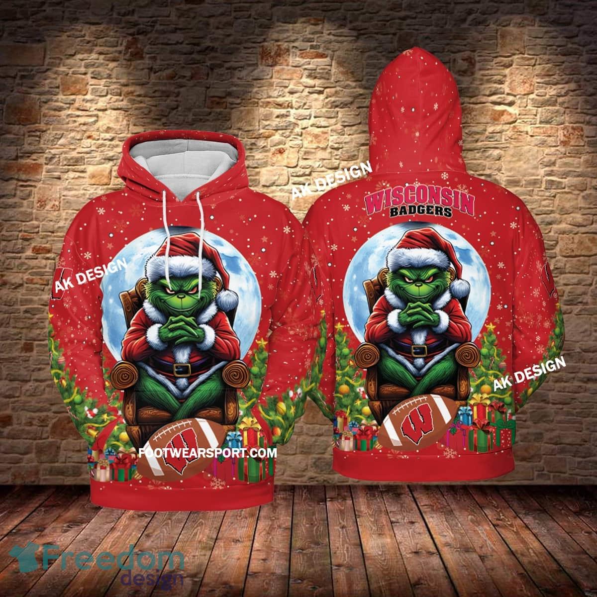 Grinch Christmas Wisconsin Badgers Hoodie AOP, Tshirt, 3D Sweater image Grinch Christmas Wisconsin Badgers Hoodie AOP, Tshirt, 3D Sweater - Grinch Christmas Wisconsin BadgersHoodie AOP, Tshirt, 3D Sweater AOP Photo 1