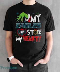 Grinch Hand My Philadelphia Eagles Stole My Heart Christmas Shirt Graphic - Black Unisex T-Shirt